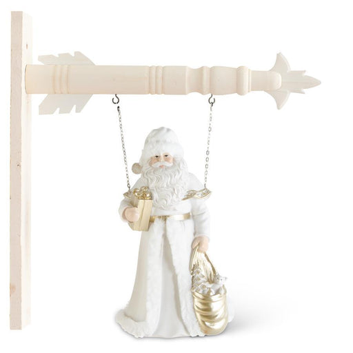 Decorative figure of a white-clad figure with gold accents on a white background