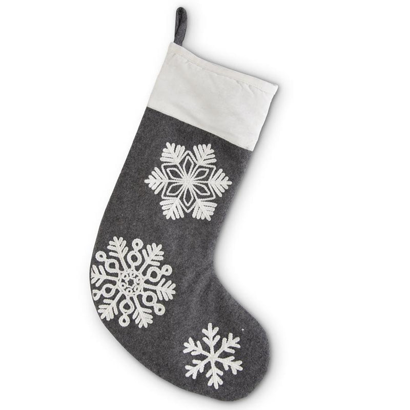Gray Felt Stocking with Snowflakes