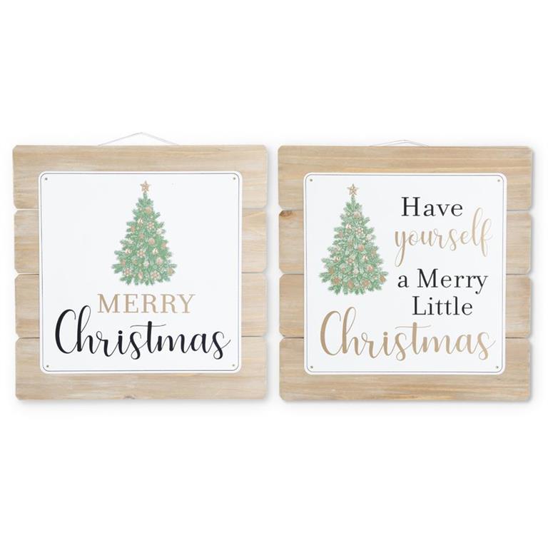 Wood Slat Christmas Signs with White Enameled Detail