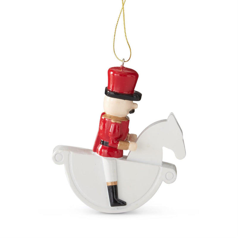 White Rocking Horse with Red Gold and Black Solider Ornament