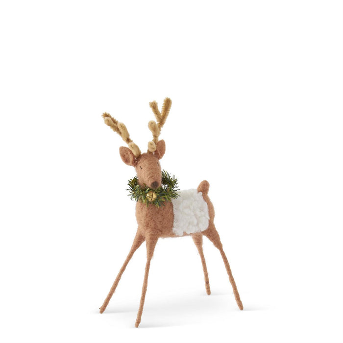 Tan Wool Reindeer with Wreath and Bell - 2 Sizes