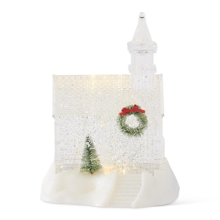 Clear Water Spinning LED Church Figurine