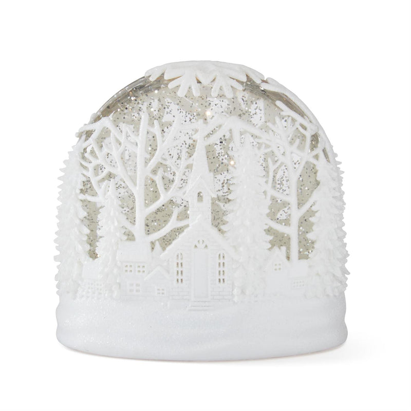 White Cutout LED Oval Water Spinning Snow Globe