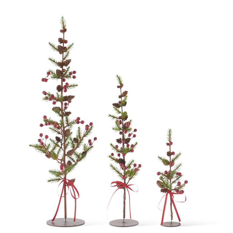 Pine Twig Trees with Red Berries and Mini Pinecones