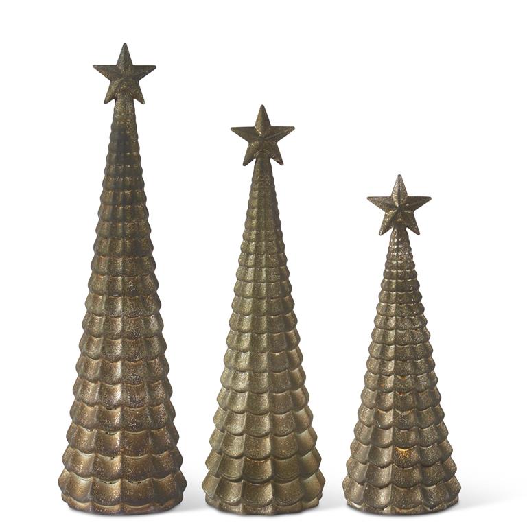 Pewter Glass Scalloped LED Tree Figurines