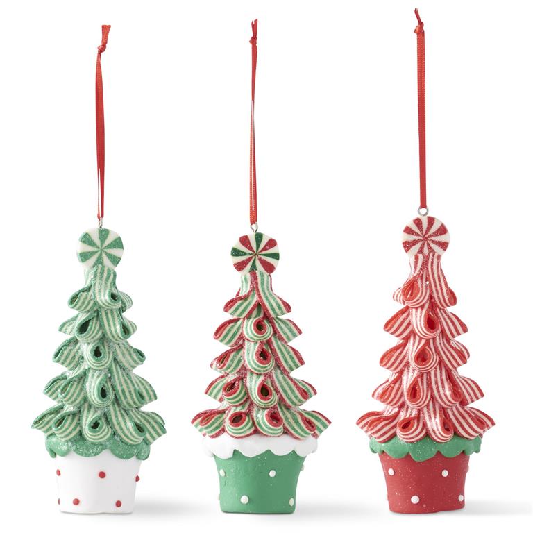 Green & Red Ribbon Candy Tree Ornaments