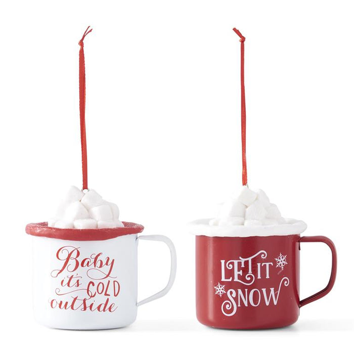 Hot Coco Mug Ornaments with Glittered Marshmallows