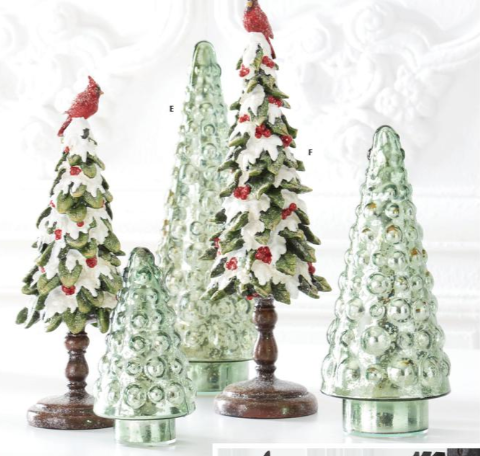 Embossed Green Mercury Glass Christmas Trees