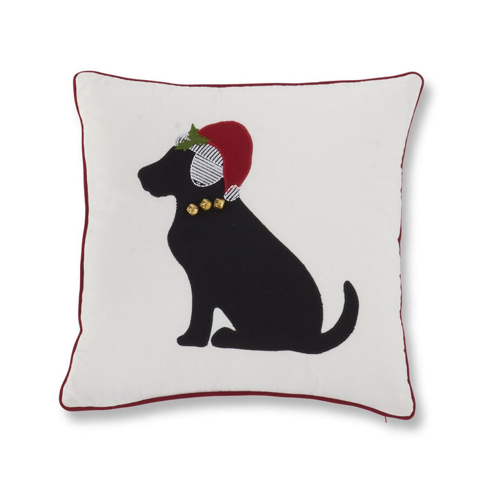 Square Santa Dog White Cotton Pillow