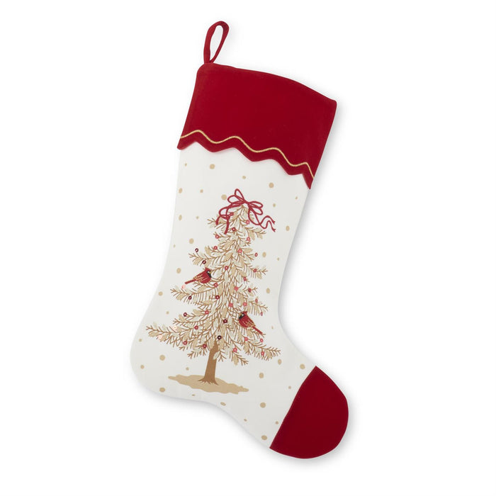 Cardinals & Tree Stocking with Sequins