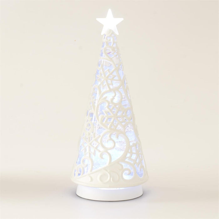 White Cutout Acrylic Water Spinning LED Christmas Tree Figurine