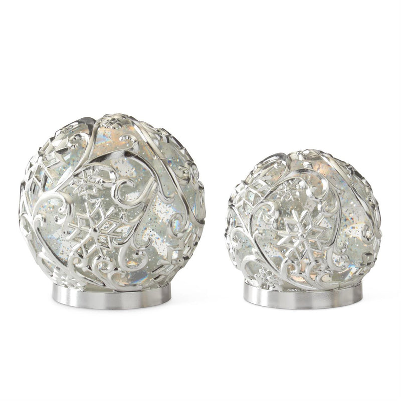 Silver Scrolled Snowflake Water Spinning Globe