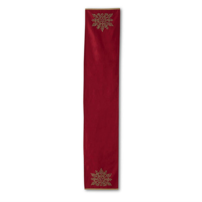 Red Gold Beaded Snowflake Table Runner - 72"