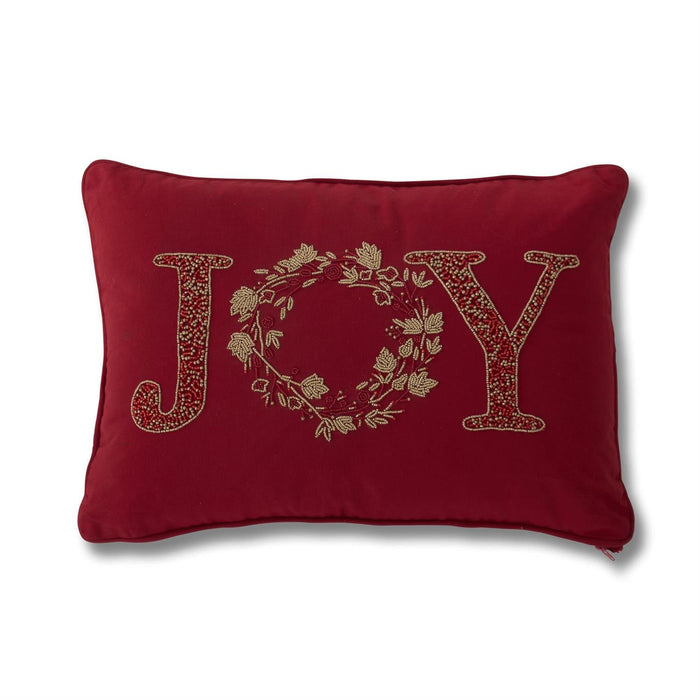 Red Gold Beaded JOY Lumbar Pillow