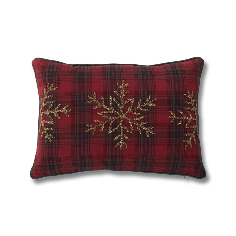 Gold Beaded Snowflake Holiday Pillow