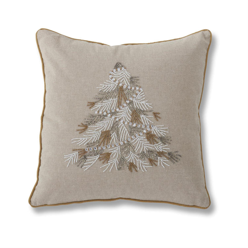 Square Cotton Beaded Christmas Tree Pillow
