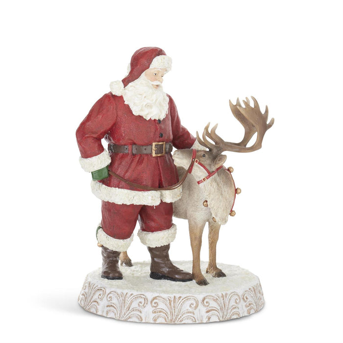 Santa with Reindeer Winter Scene Figurine