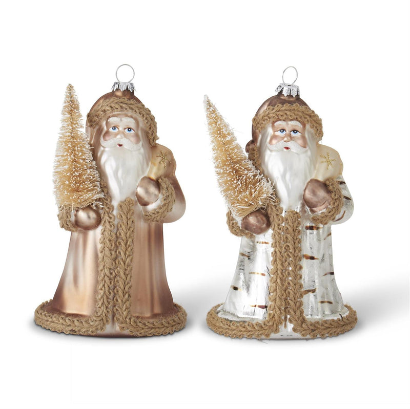 Champagne & Silver Brown Glass Santa Ornaments