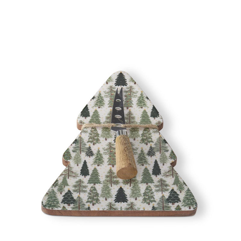 Wood Christmas Trees Enameled Serving Platter w/ Spreader