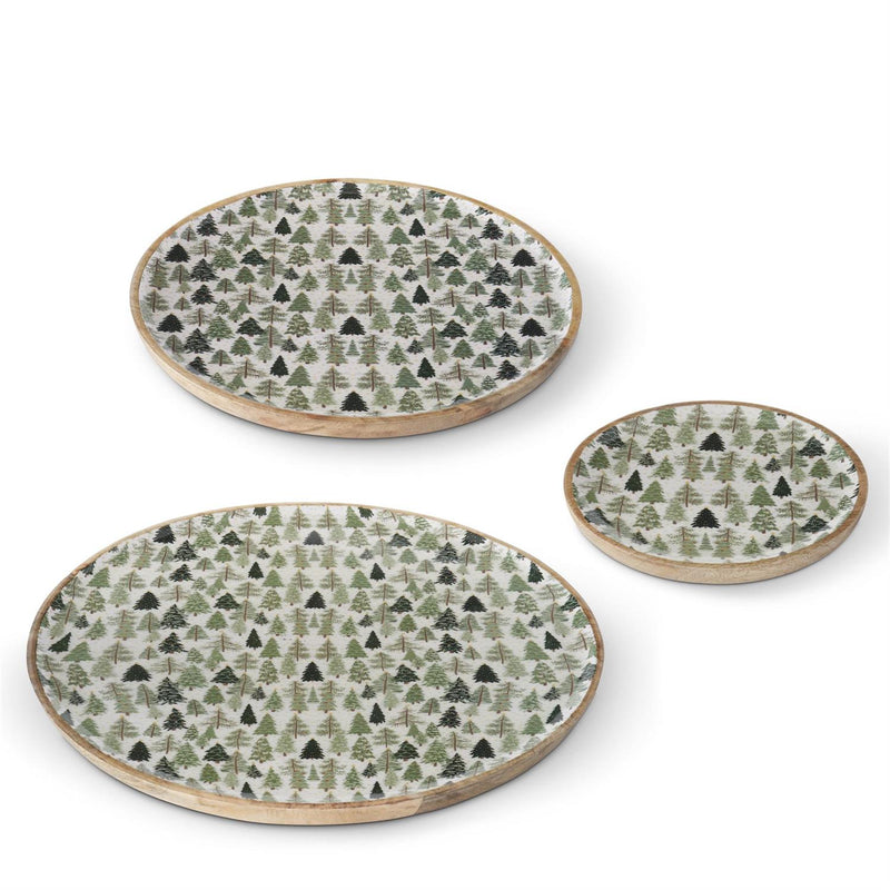 Wood Trays with Christmas Trees Enameled Interiors