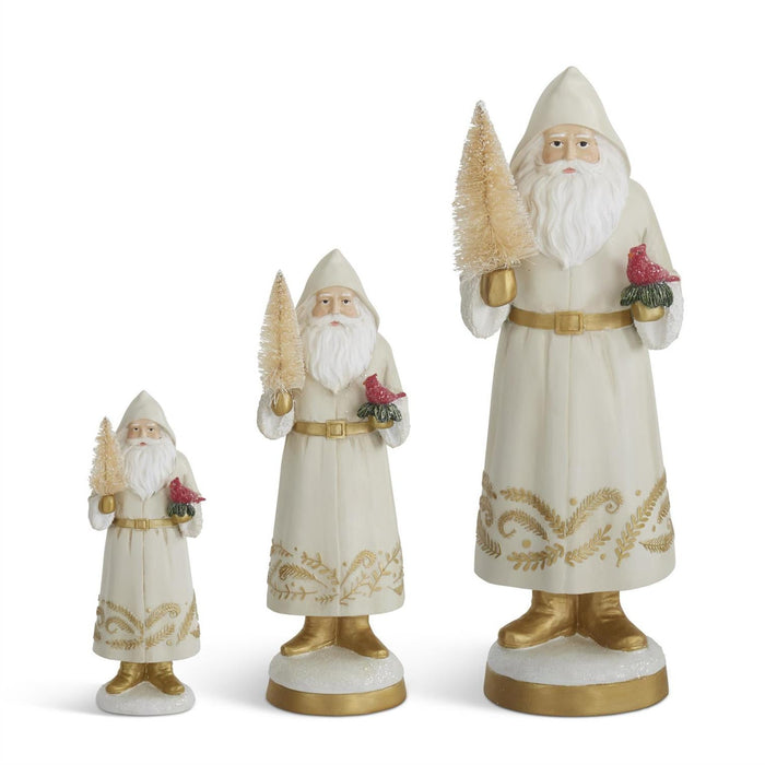 Cream Santa Holding Cardinal & Bottle Brush Tree