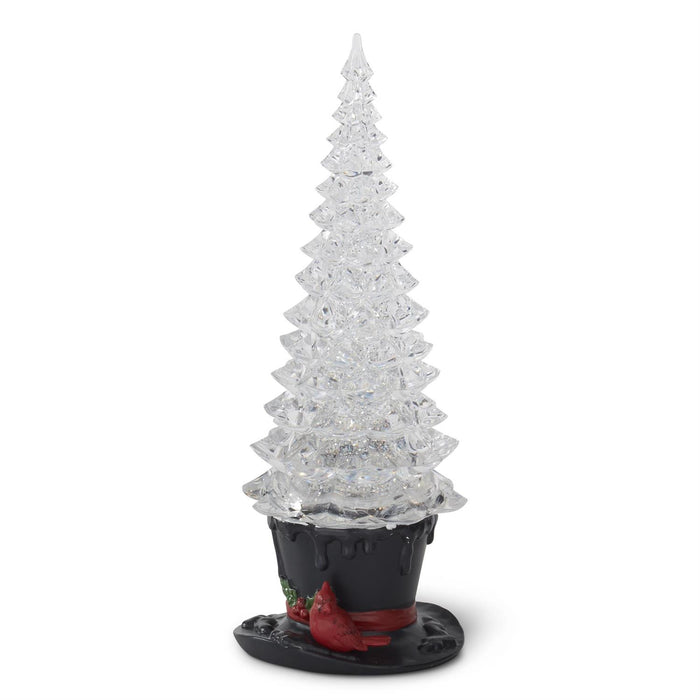 Top Hat With Cardinal Water Spinning LED Christmas Tree