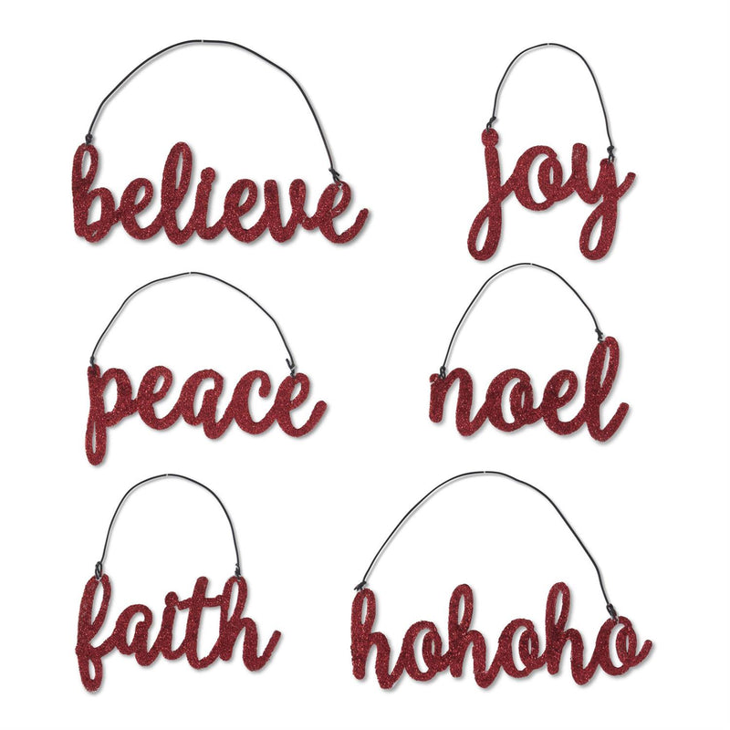 Red Glittered Holiday Message Ornaments