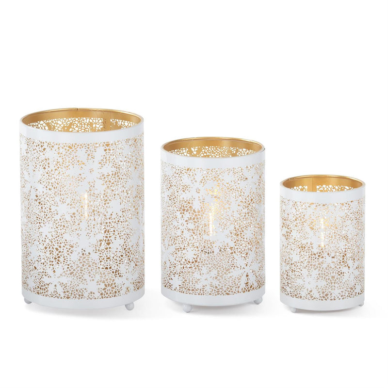 White Metal Snowflake Cutout LED Cylinders