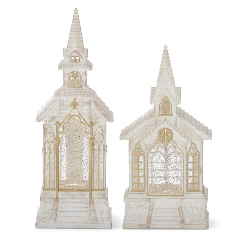 Gold Trim Water Spinning Church Snow Globes