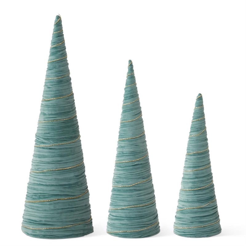 Green Velvet Wrapped Cone Trees