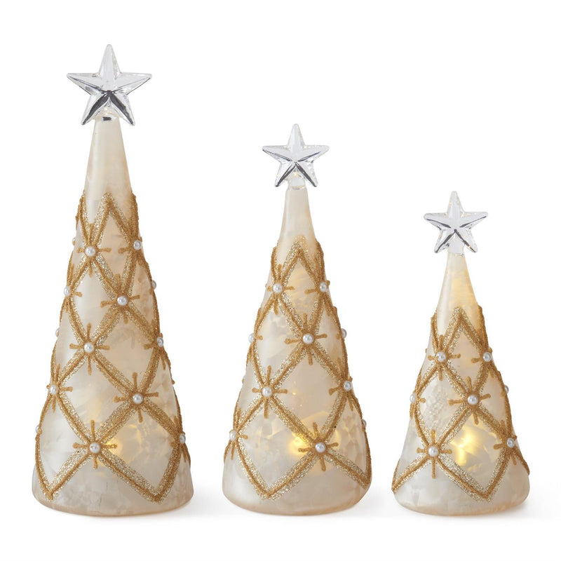 Gold and Pearl LED Christmas Tree Figurines
