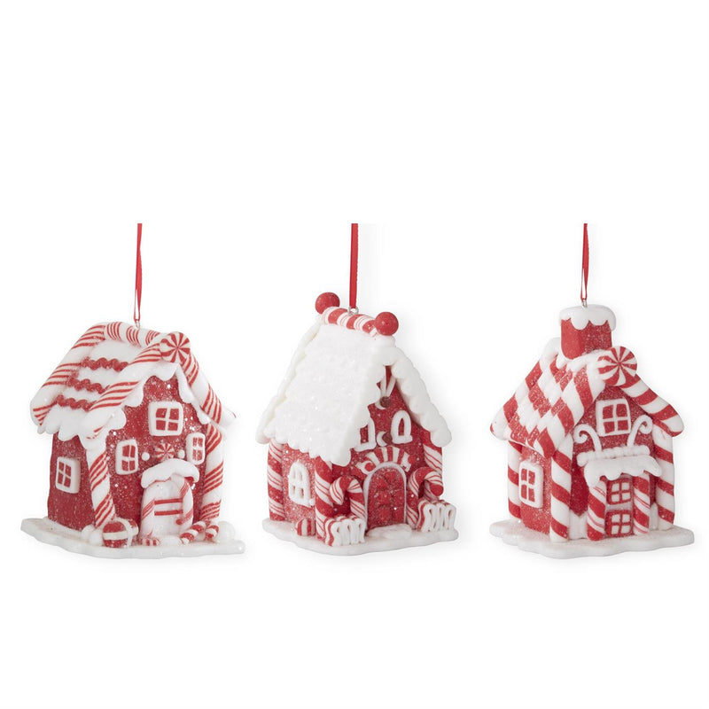 Red and White Hand Crafted Candy Cane House Ornaments