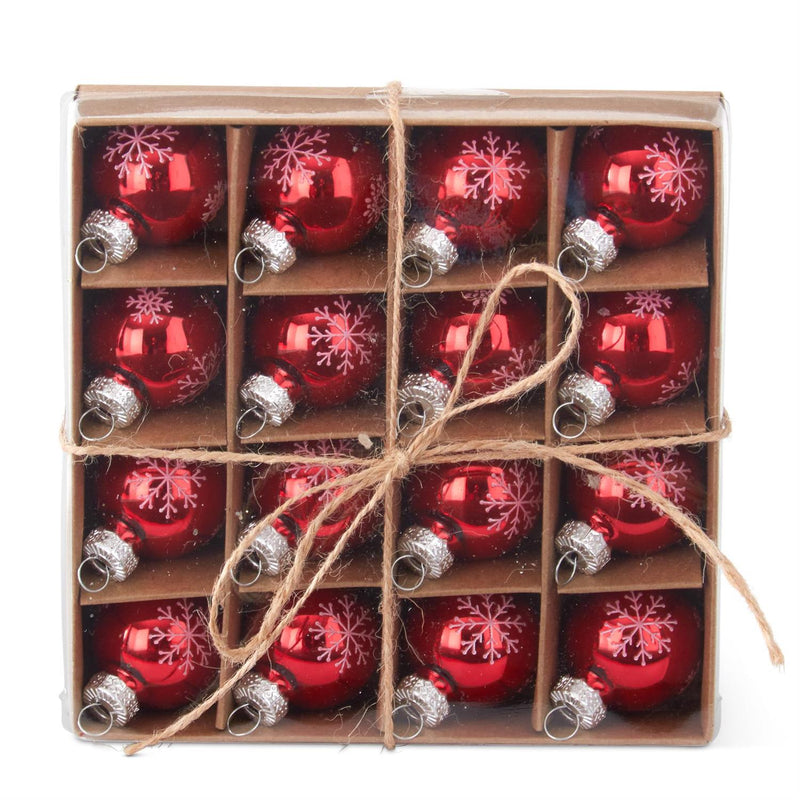Box of Mini Red Snowflake Glass Ornaments