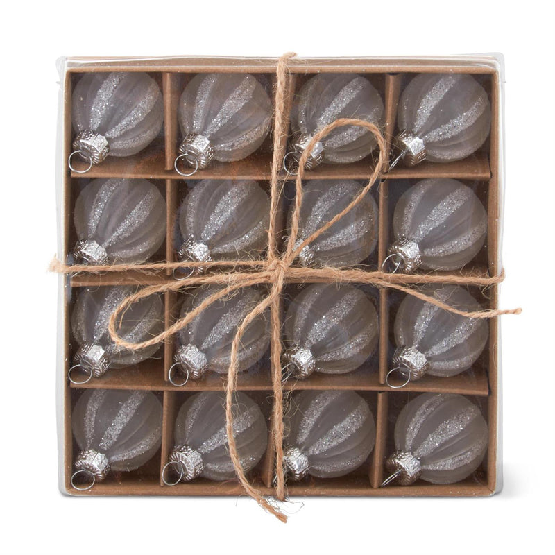 Box of Mini White Striped Glass Ornaments