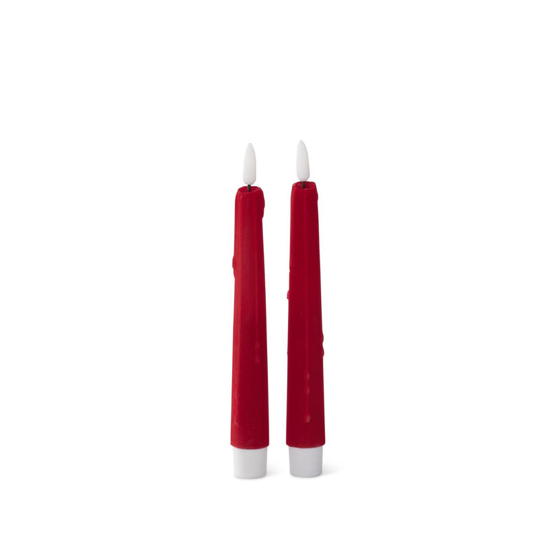 Flocked LED Drip Taper Candles w/Timers