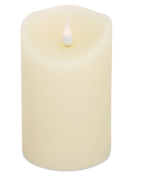 White candle with a flame on a white background