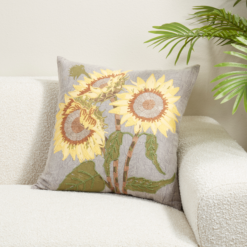 Embroidered Sunflower Pillow