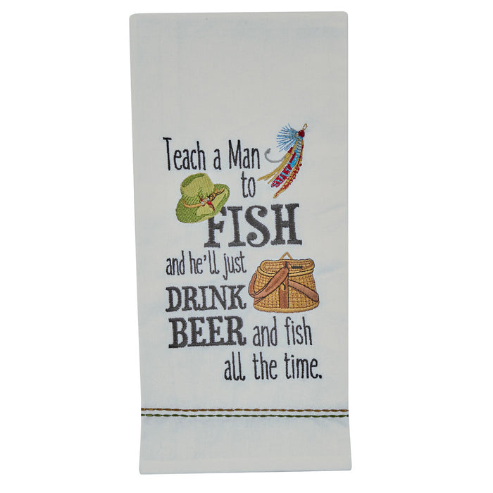 Teach a Man to Fish Embroidered Dishtowel