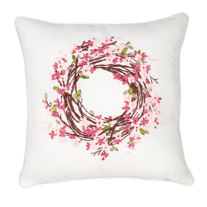 Blossom Wreath Ribbon Art Pillow