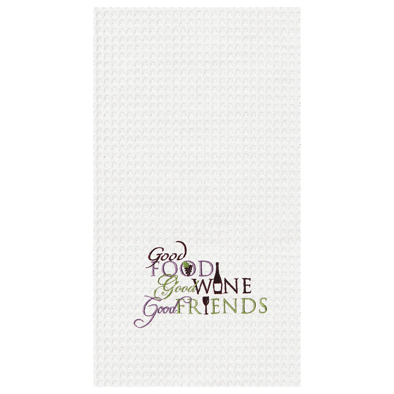 Good Food, Good, Wine, Good Friends Waffle Towel