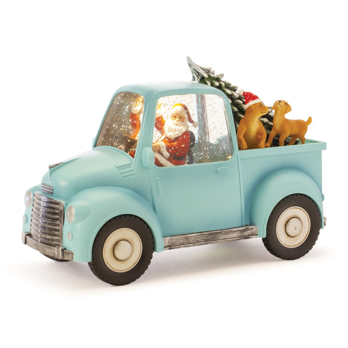 Light Up Snow Globe Santa in Truck with Dog