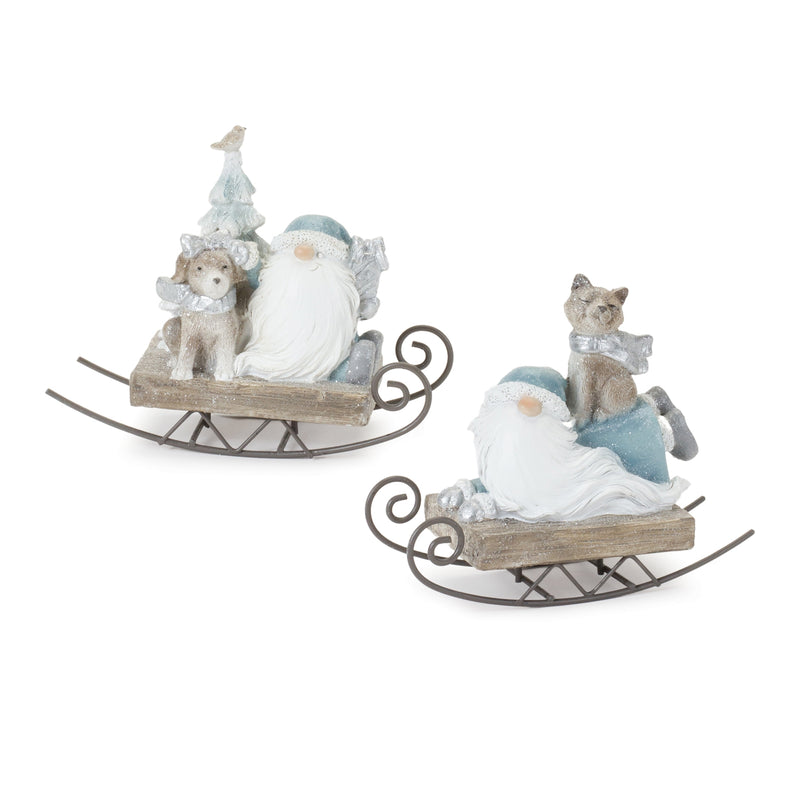 Santa Gnome on Sled Figurines - 2 Styles