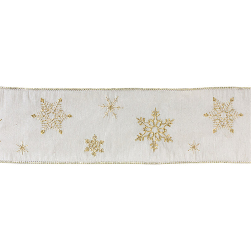 White & Gold Decorative Snowflake Ribbon