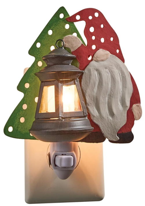 Decorative night light with a gnome and tree design on a white background