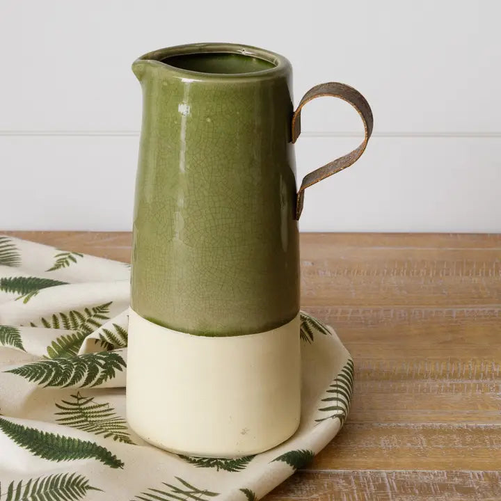 Green Crackle with Metal Handle Pitcher