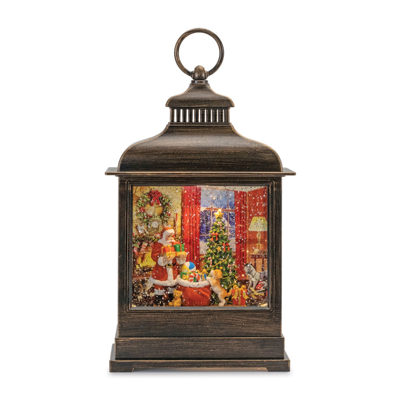 Lighted Water Lantern with Santa and Tree
