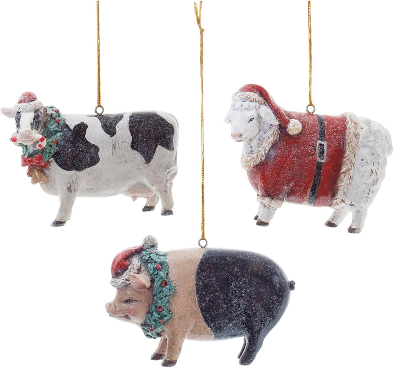 Glittered Holiday Farm Animal Ornaments
