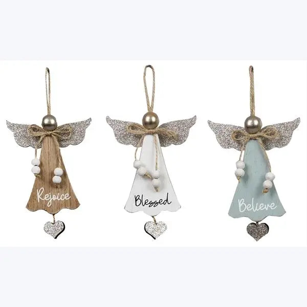 Wood White Winter Snow Angels Ornaments