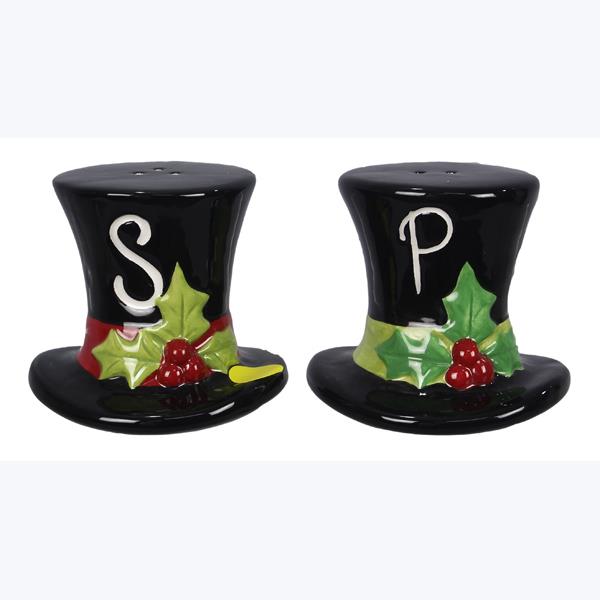 Winter Snowman Top Hat Salt and Pepper Set