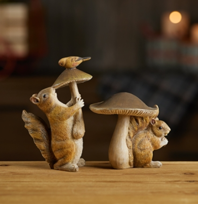 Squirrel and Mushroom Figurines